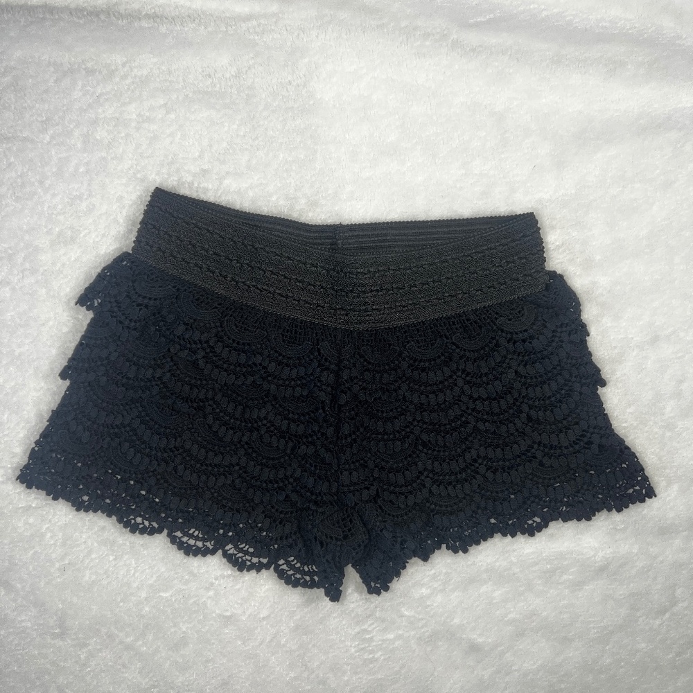 Black Crochet Lace Boho Festival Shorts - Size Small